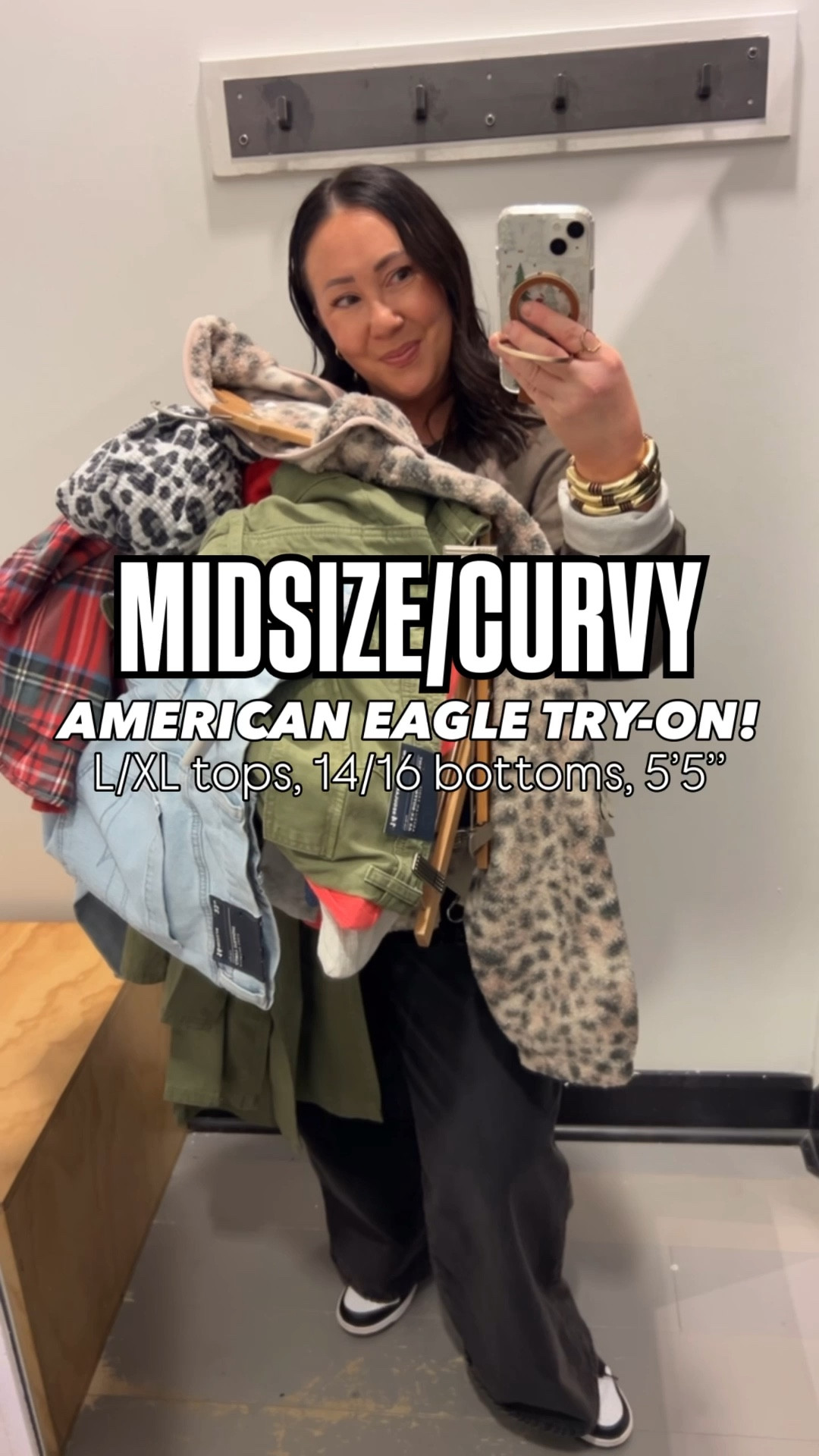 @americaneagle try-on! 
Medium flannel. Prefer a large. XL henley tops. Need an xxl. 16 regular cargo pants. Size 16 regular curvy straight jeans. Size 16 regular strigid low rise ultra wide leg jeans. Large animal print sherpa. Large waffle top but need a smaller size for sure!
Large @target wide leg jeans. @nike sneakers run true to size.  

#LTKSaleAlert #LTKOver40 #LTKFindsUnder50