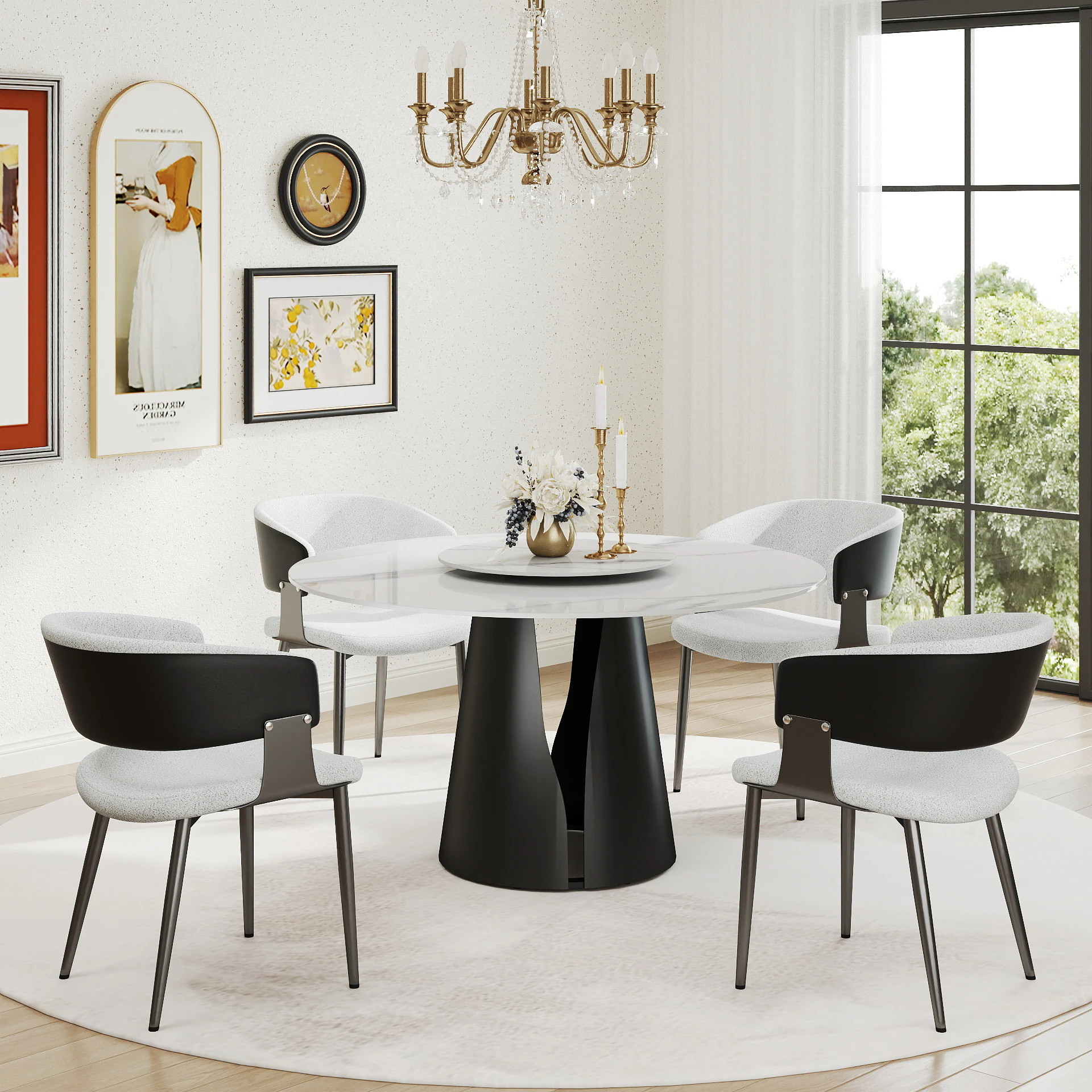 BuotiqHom 53 in. White + Lazy Susan Round Contemporary/Modern Ceramic Dining Table, with Primed Finish and Metal Pedestal Base 53-in L x 29.5-in H | Lowe's