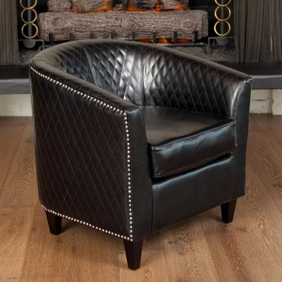 29.75" Faux Leather Quilted Studded Club Chair with Curved Back and Armrests and Elegant Stylish Dark Legs | Target