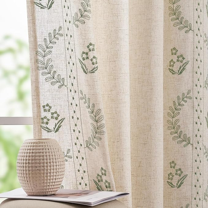 jinchan Belrose Linen Curtains for Bedroom Floral Curtains 84 Inch Length Linen Blend Sage Green ... | Amazon (US)
