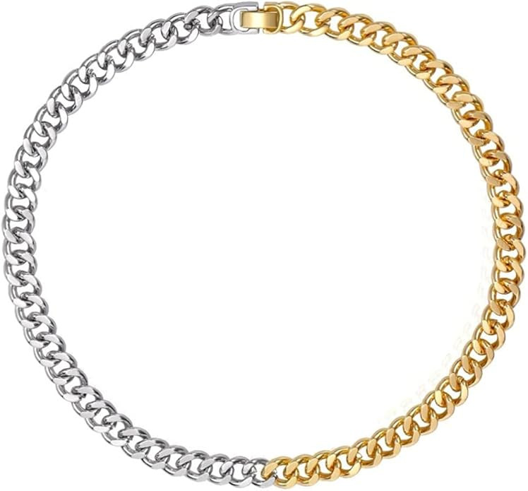 WOWORAMA Two Tone Gold Silver Cuban Link Chain Necklace Choker Unisex Chunky Chain Choker Necklac... | Amazon (US)