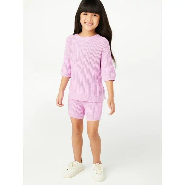 Free Assembly Girls Variegated Rib Sweater T-Shirt and Shorts, 2-Piece Outfit Set, Sizes 4-18 | Walmart (US)