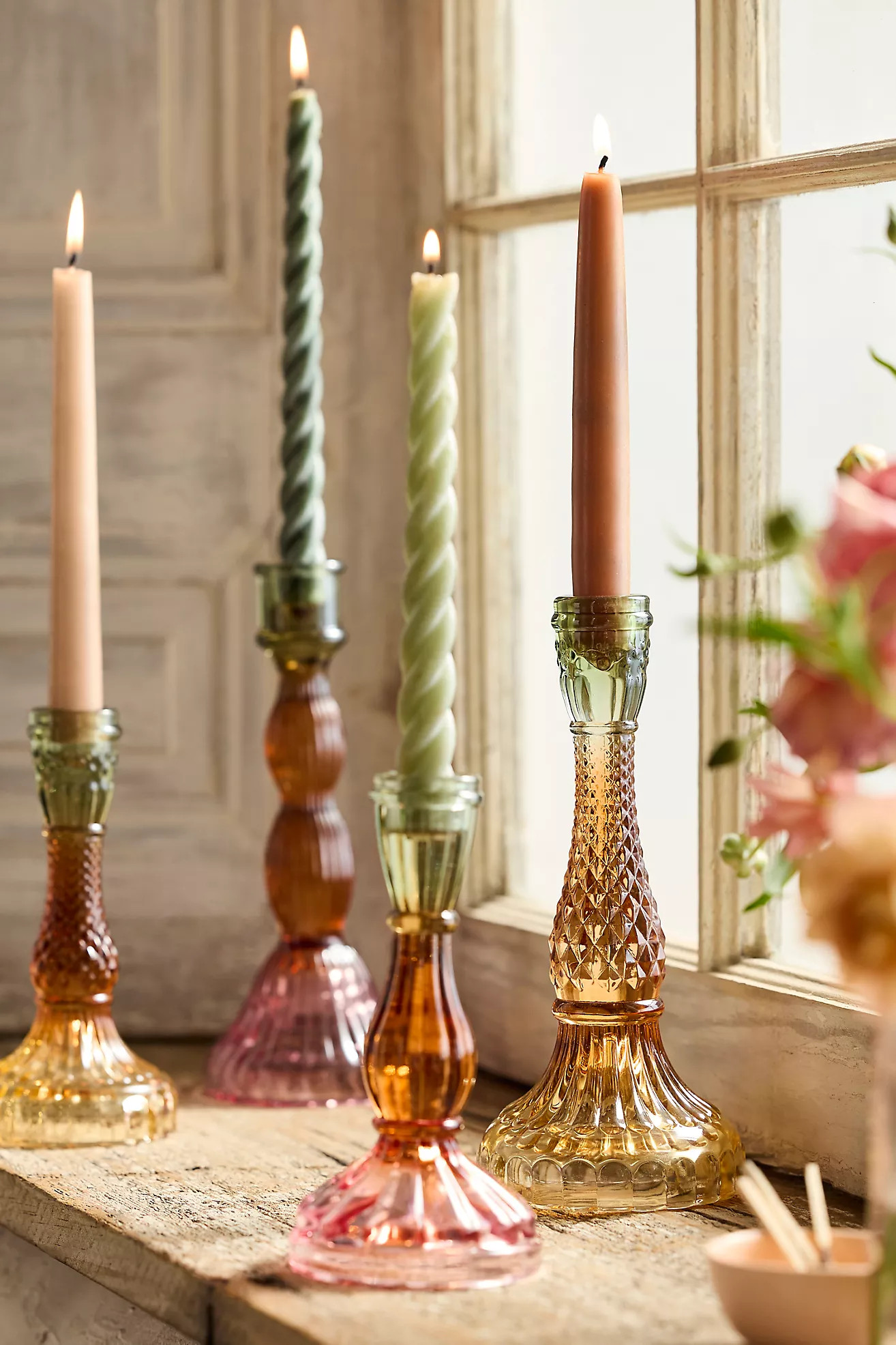 Ombre Pressed Glass Taper Holder, Small | Anthropologie (US)