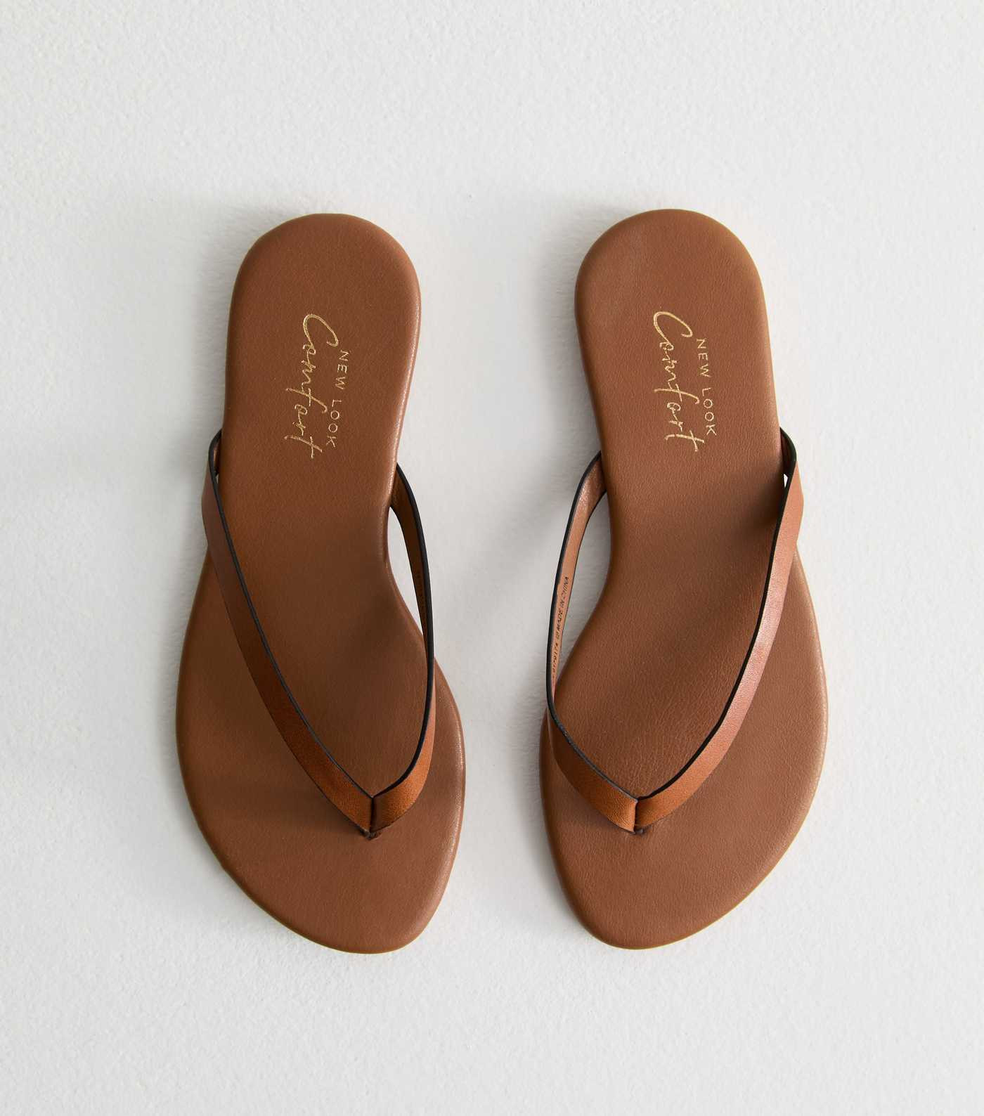 Tan Thong Strap Faux Leather Sandals | New Look | New Look (UK)