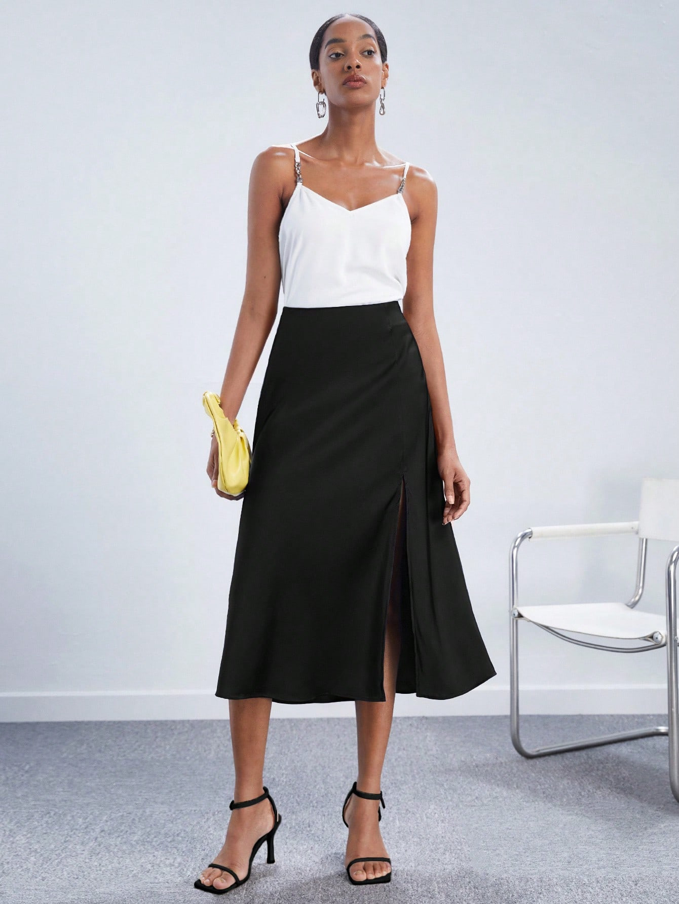 SHEIN BIZwear High Waist Split Thigh Satin Skirt Workwear | SHEIN