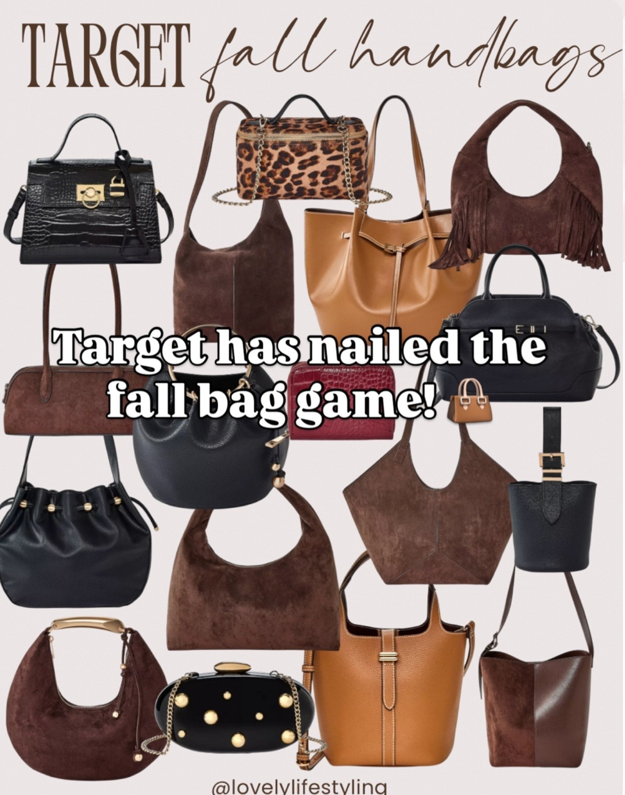 Fall handbags from Target 👜
Suede handbag
Burgundy handbag
Fall style 
Fall accessories 


#LTKSeasonal #LTKStyleTip #LTKFindsUnder50