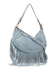 Made In Italy Suede Crescent Shoulder Bag  With Fringe | TJ Maxx