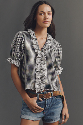 RAISONNEL Gingham Lace Ruffle Top | Anthropologie (US)