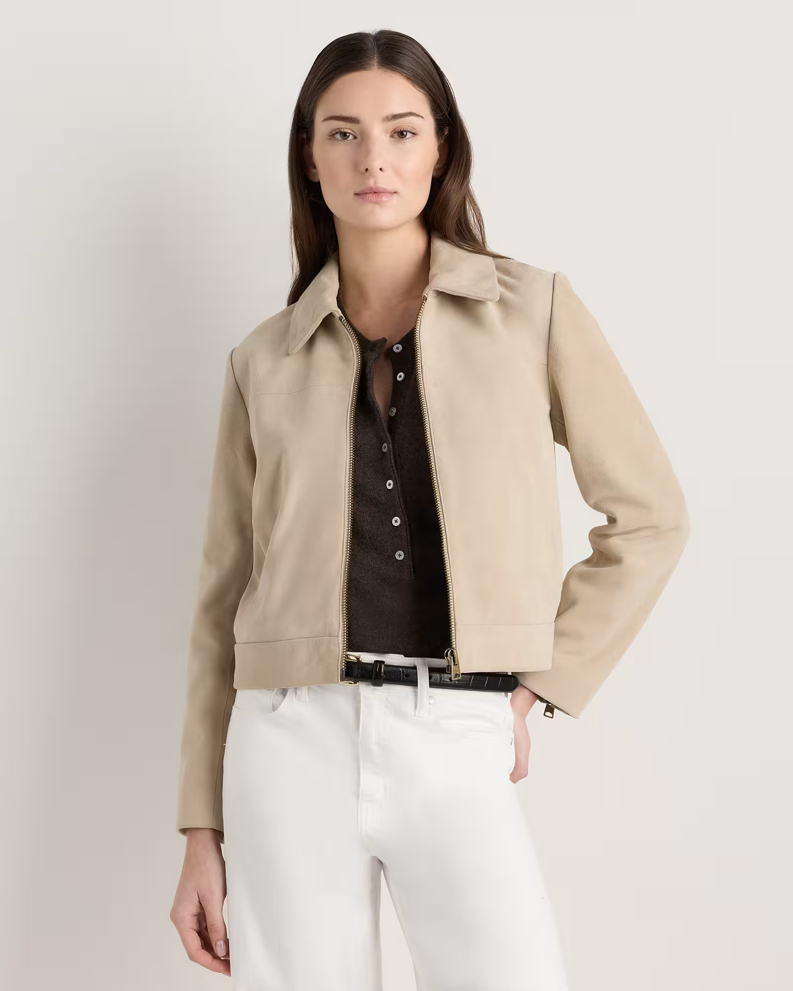 100% Suede Cropped Zip-Front Jacket | Quince
