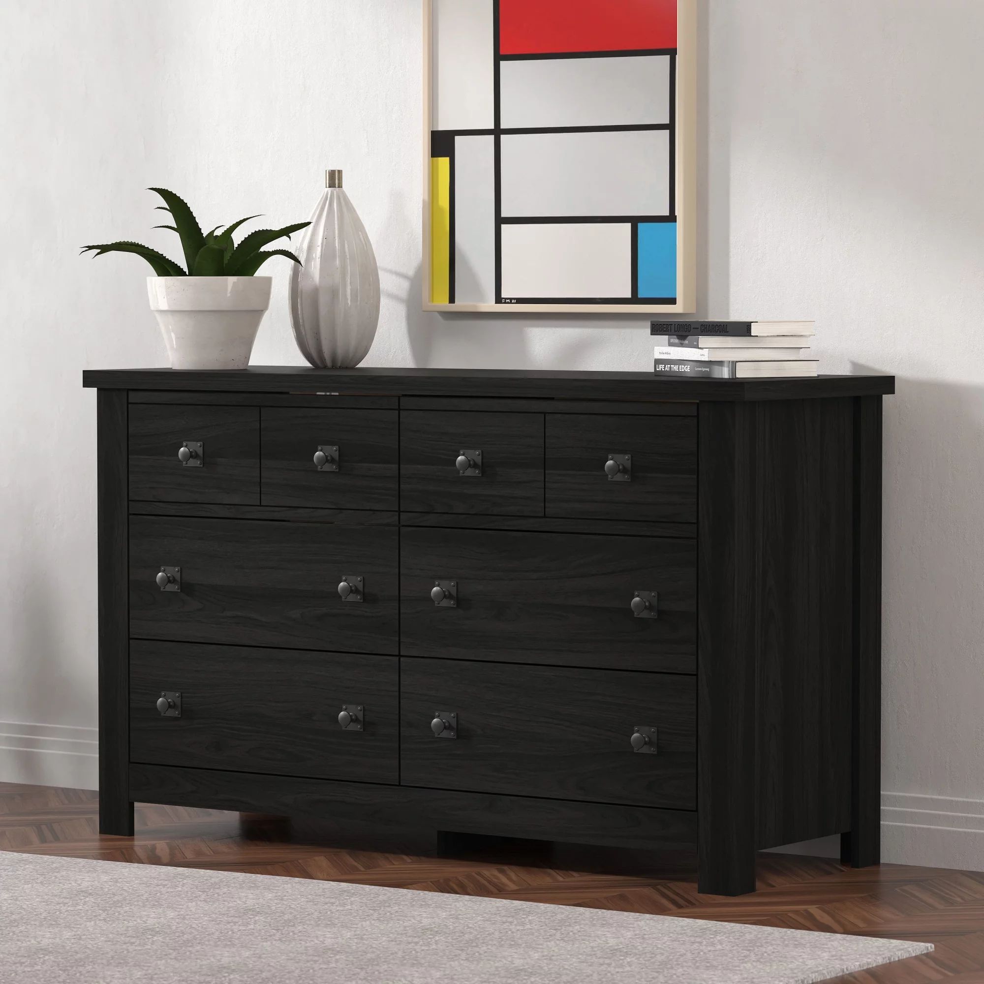 Addison Farmhouse 6 Drawer Dresser, Black Oak - Walmart.com | Walmart (US)