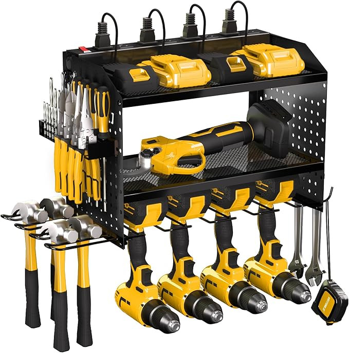 Veitorld Power Tool Organizer Wall Mount with Charging Station, 4 Drill Holder Heavy Duty Cordles... | Amazon (US)
