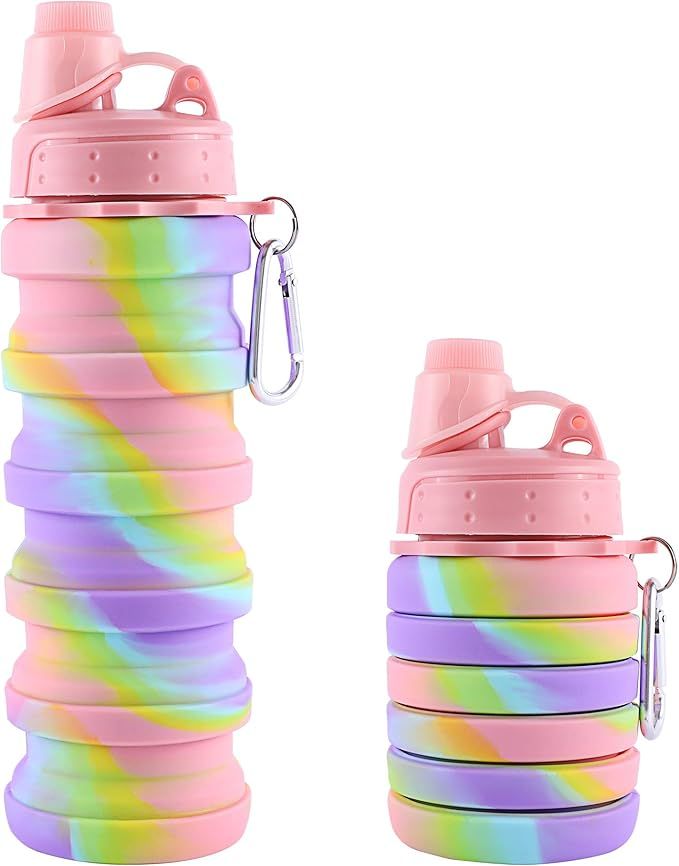 MAKERSLAND Rainbow Collapsible Sports Water Bottle for Kids, Students, Reusable BPA Free Silicone... | Amazon (US)