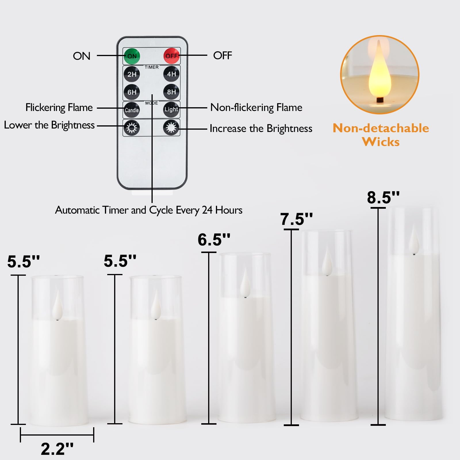 Amagic Pure White Acrylic Flameless Candles, Battery Operated Candles, Flickering LED Pillar Cand... | Amazon (US)