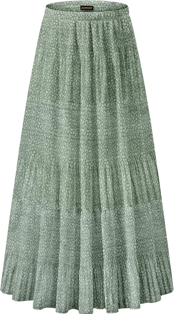 NASHALYLY Women's Chiffon Elastic High Waist Pleated A-Line Flared Maxi Skirts | Amazon (US)