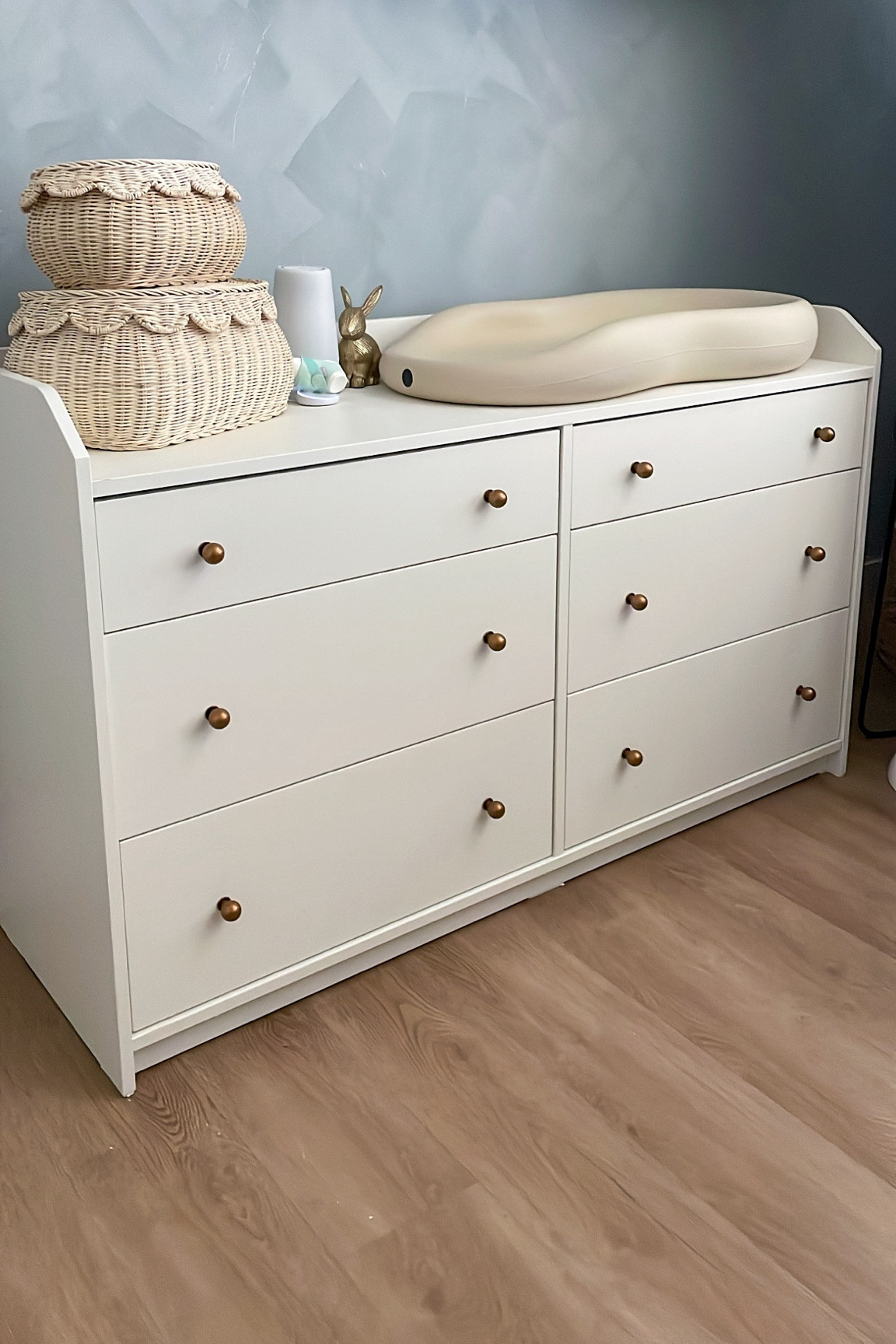 Changing table/dresser for baby girls nursery 
Dresser is ikea huega that I painted with SW creamy and changed the knobs 

#LTKBaby #LTKHome #LTKBump