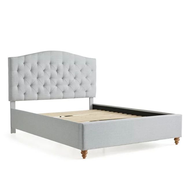 My Texas House Anna Upholstered Diamond Tufted Platform Bed, King, Light Gray | Walmart (US)