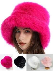 1pc Solid Fuzzy Bucket Hat | SHEIN