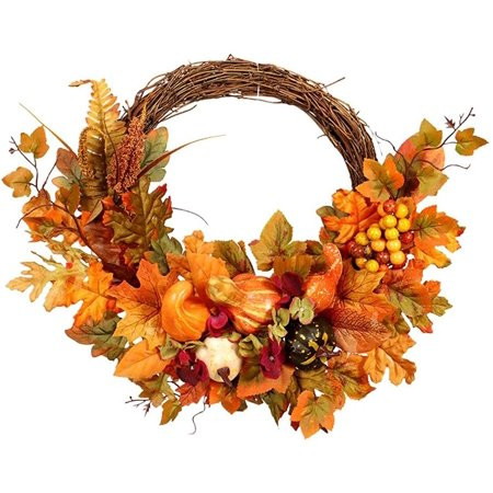 Everest Artificial Fall Wreath 17.7 Front Door Wreath Christmas Wreath with Pumpkin Maple Leaves and | Walmart (US)