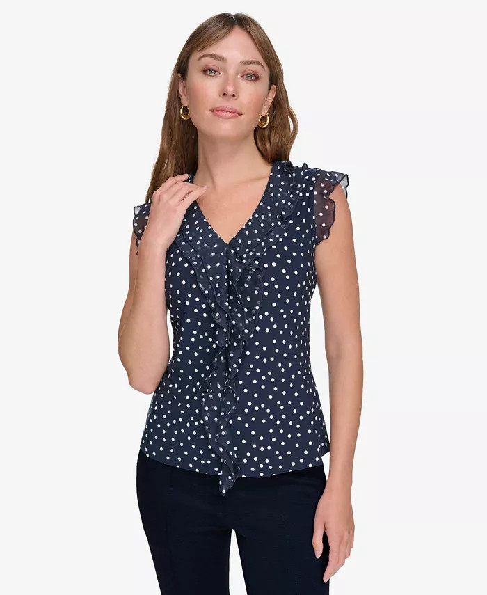 Women's Printed Ruffled Sleeveless Top | Macy's