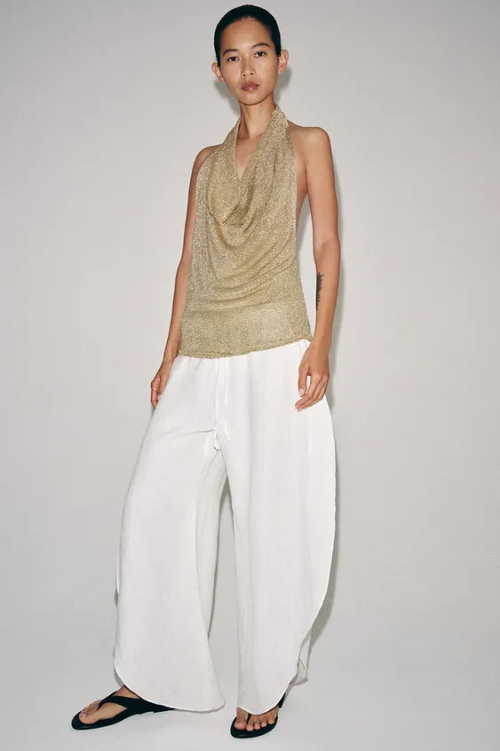 METALLIC THREAD HALTER KNIT TOP | Zara UK
