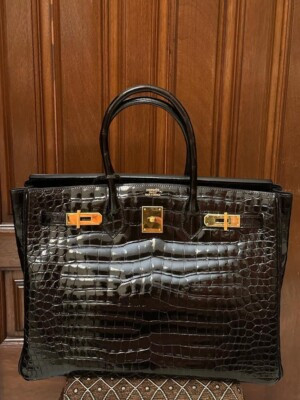 Hermes Birkin 35 Black Crocodile Shiny Porosus With GOLD Hardware | eBay US