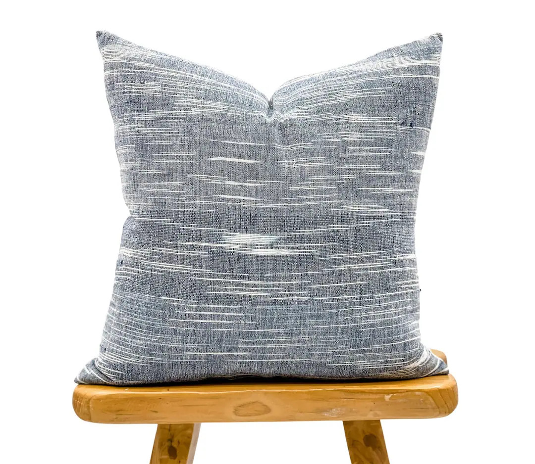Handwoven Solid Light Blue pillow cover, Denim Blue with White Throw Pillow Cover, Lumbar pillow,... | Etsy (US)