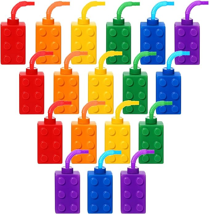 Building Blocks Cups 10 oz Reusable Brick Party Kids Cup Plastic Party Cups with Lids and Straws ... | Amazon (US)