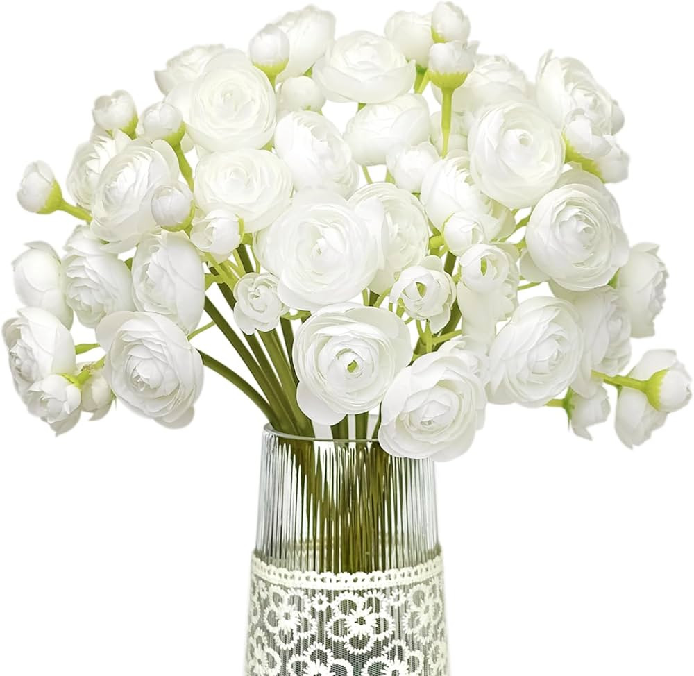 Letjolt Ranunculus Artificial Flower White Silk Flowers Faux DIY Bouquet for Wedding Engagement C... | Amazon (US)