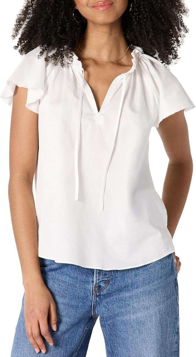 Amazon Essentials Women's Relaxed-Fit Cotton Sateen Flutter Sleeve Blouse | Amazon (US)