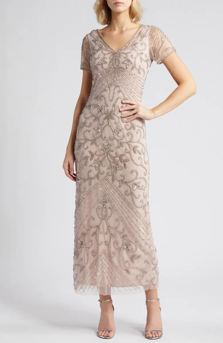 Pisarro Nights Beaded Mesh Column Gown | Nordstrom | Nordstrom