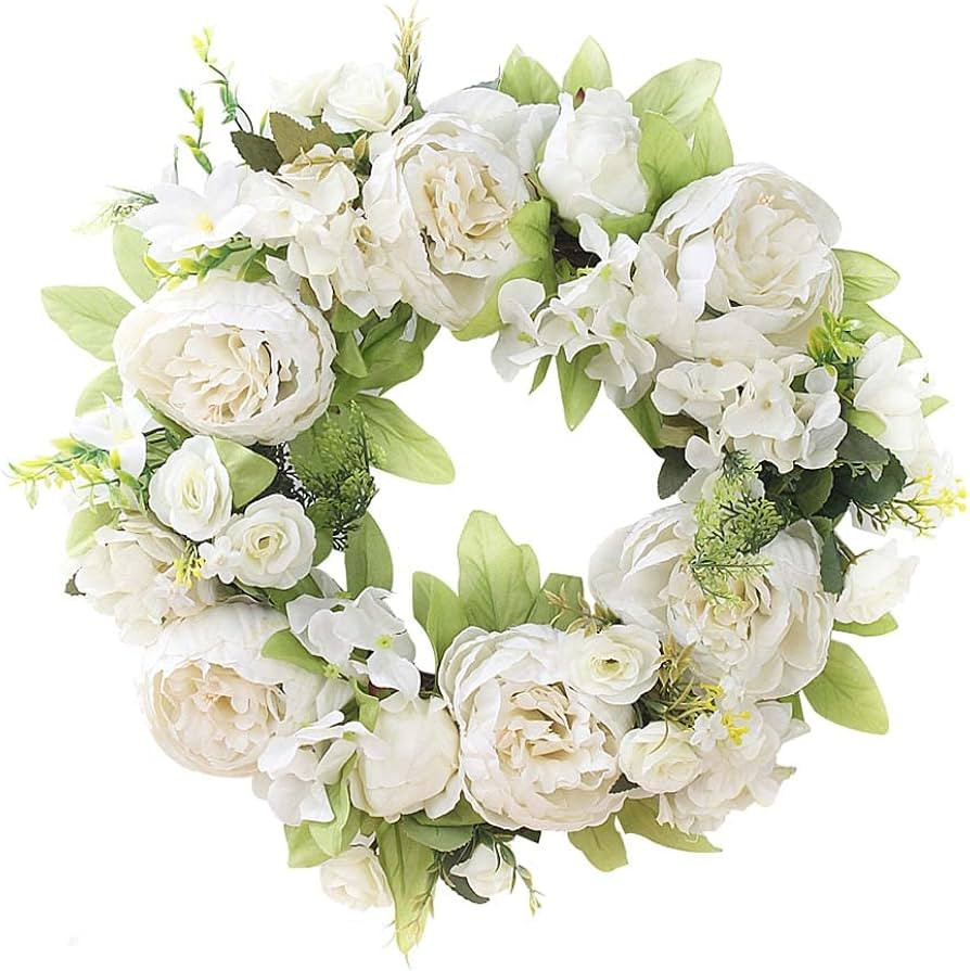 Peony Wreaths for Front Door Artificial Spring Summer Flower Door Wreath 16 Inch Fall Wreaths for... | Amazon (US)
