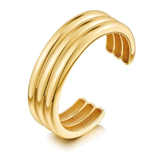 COORWEEL Gold Chunky Cuff Bracelet for Women Shiny Heavy Bangle Gold Thick Bracelet Stylish Jewelry Gift | Amazon (US)