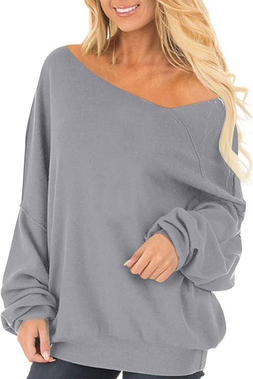 Auxo Womens Off The Shoulder Tops Baggy Sweatshirt Long Sleeve Blouse Oversized Sweater Jumper Pu... | Amazon (CA)