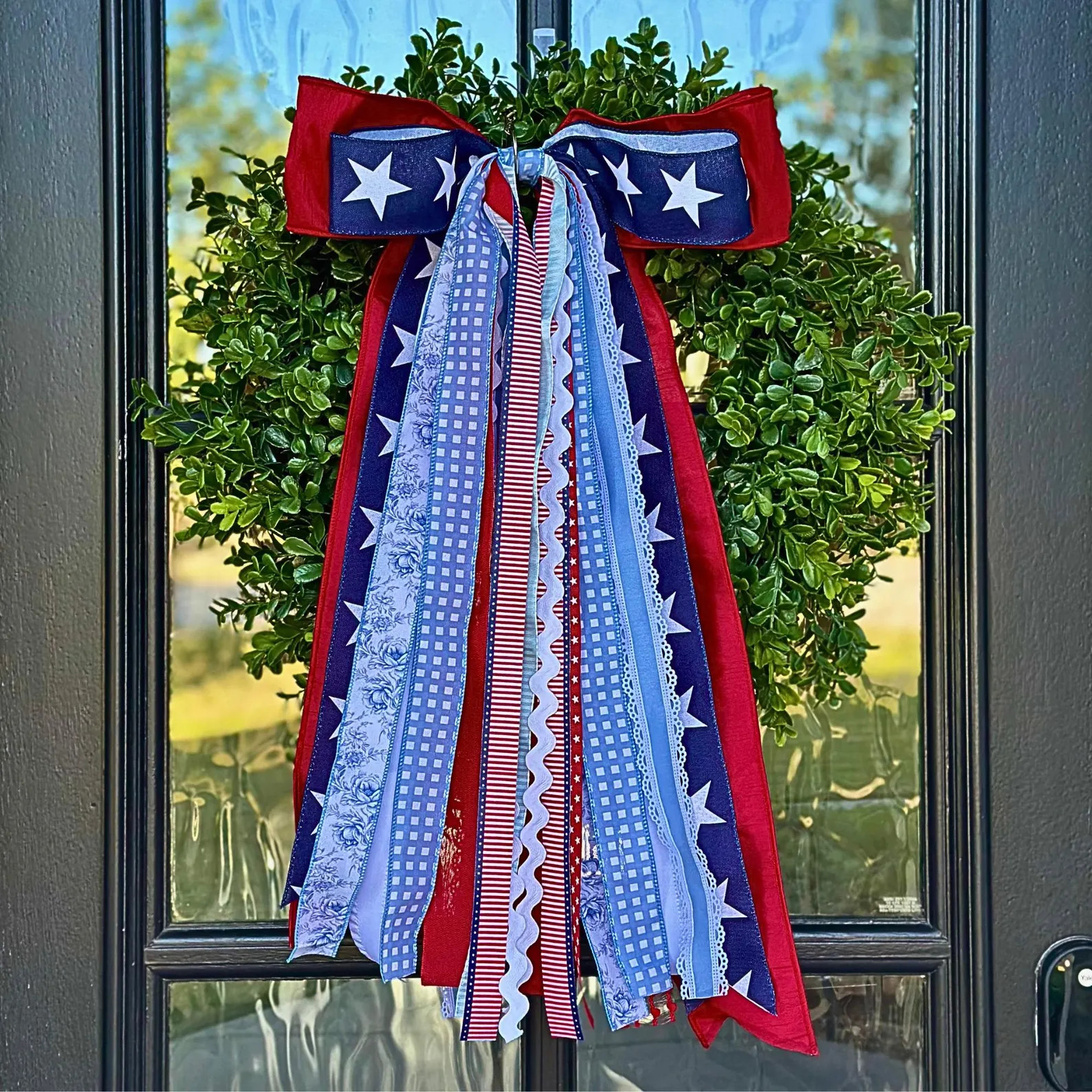 Patriotic Wreath Bow Red Navy Light Blue Star Ribbon Bundle Front Door Summer Porch Decor Fourth ... | Etsy (Global)