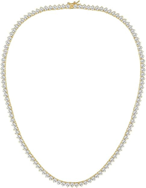 Gemsme 4mm Tennis Necklaces for Women - 3 Prong 18K White Gold Plated Round Cubic Zirconia Classi... | Amazon (US)