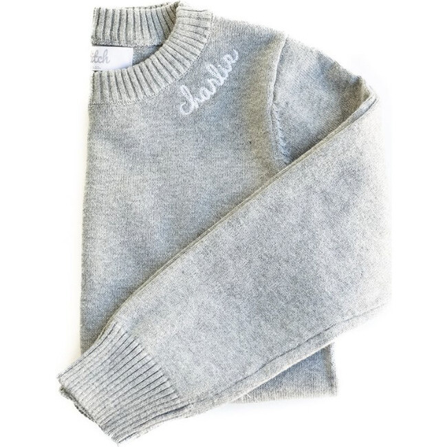 Custom Embroidered Crewneck Sweater, Grey | Maisonette