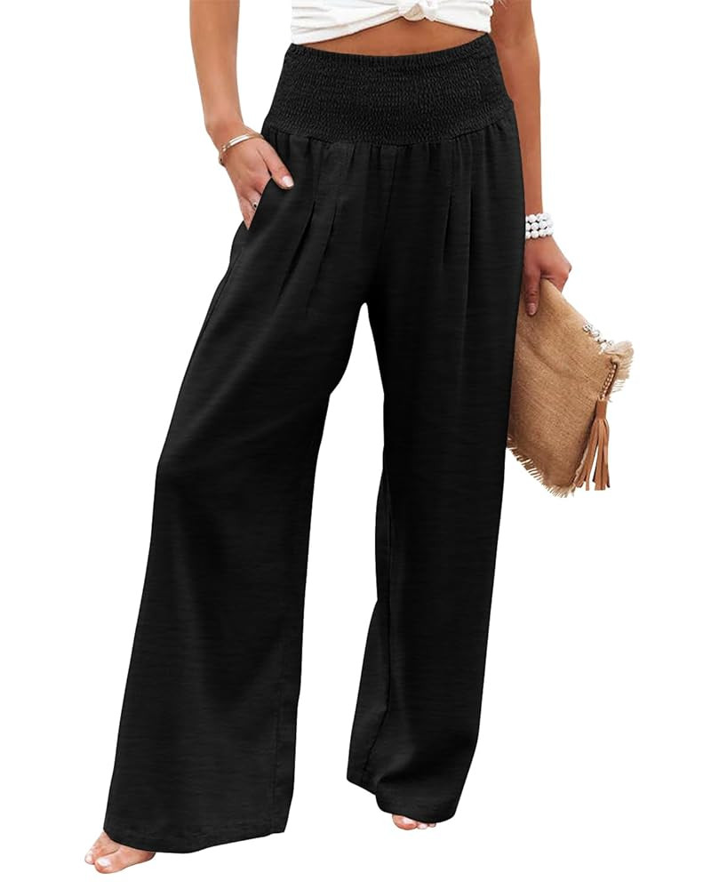 Angerella Womens Elastic High Waisted Palazzo Pants Casual Wide Leg Long Lounge Pant Trousers wit... | Amazon (US)