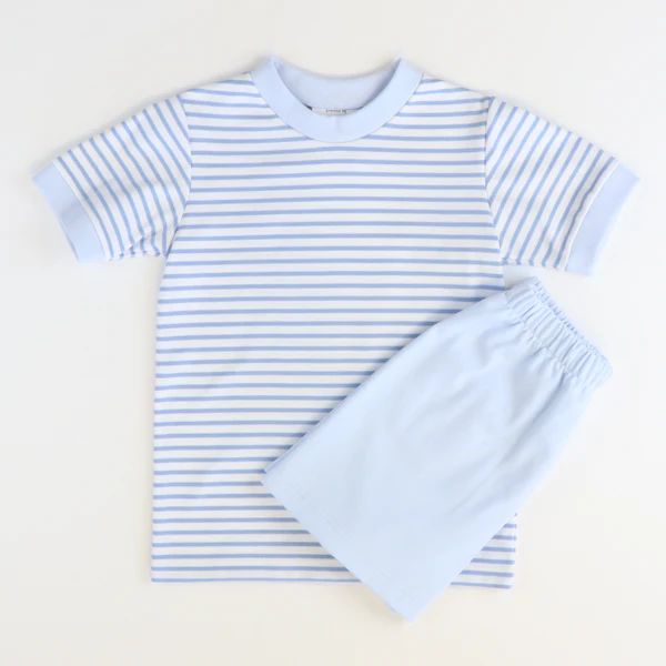 Out & About Shirt & Short Set - Cloud Stripe Knit | Southern Smocked Co.
