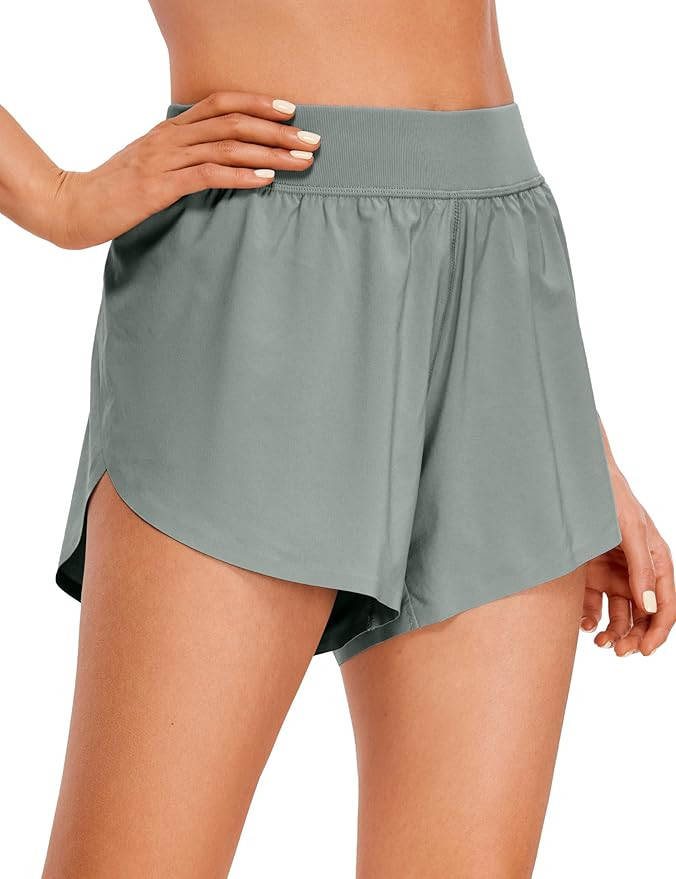 CRZ YOGA Mid Waisted Split Running Shorts for Women 4" - Comfy Mesh Liner for Workout Athletic Gy... | Amazon (US)