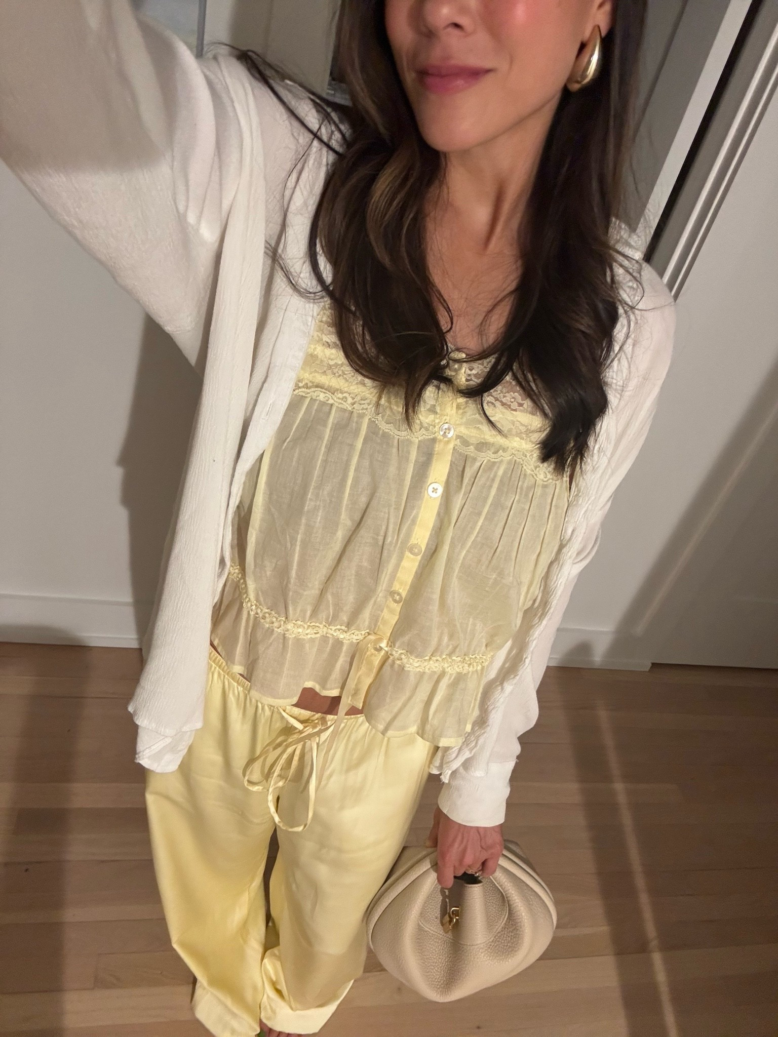 Butter yellow 💛 Size small in all. Purse can wear 4 ways!

#LTKxAbercrombie #LTKootd