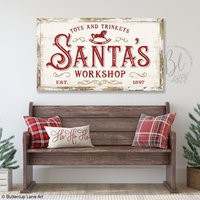 Large Christmas Wall Art, Santa's Workshop Canvas Holiday Farmhouse Decor, Sign | Etsy (US)