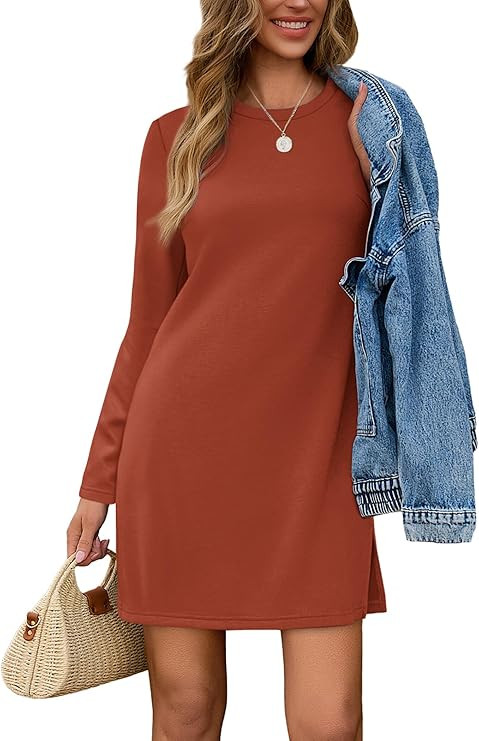 SAMPEEL Dresses for Women 2025 Casual Long Sleeve Cozy Tshirt Dress Fashion Fall Outfits | Amazon (US)
