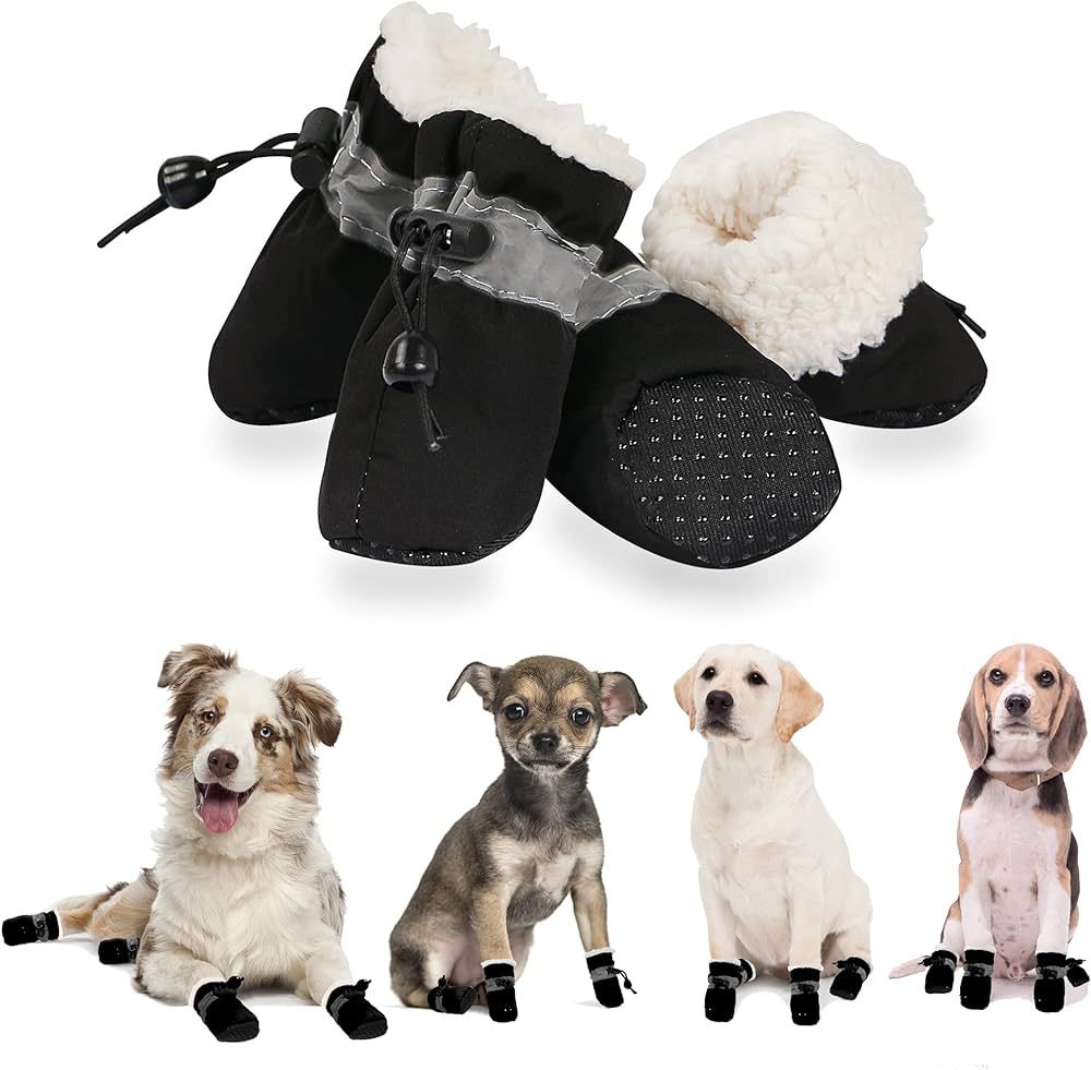 YAODHAOD Dog Shoes for Winter, Dog Boots & Paw Protectors, Fleece Warm Snow Booties for Puppy wit... | Amazon (US)