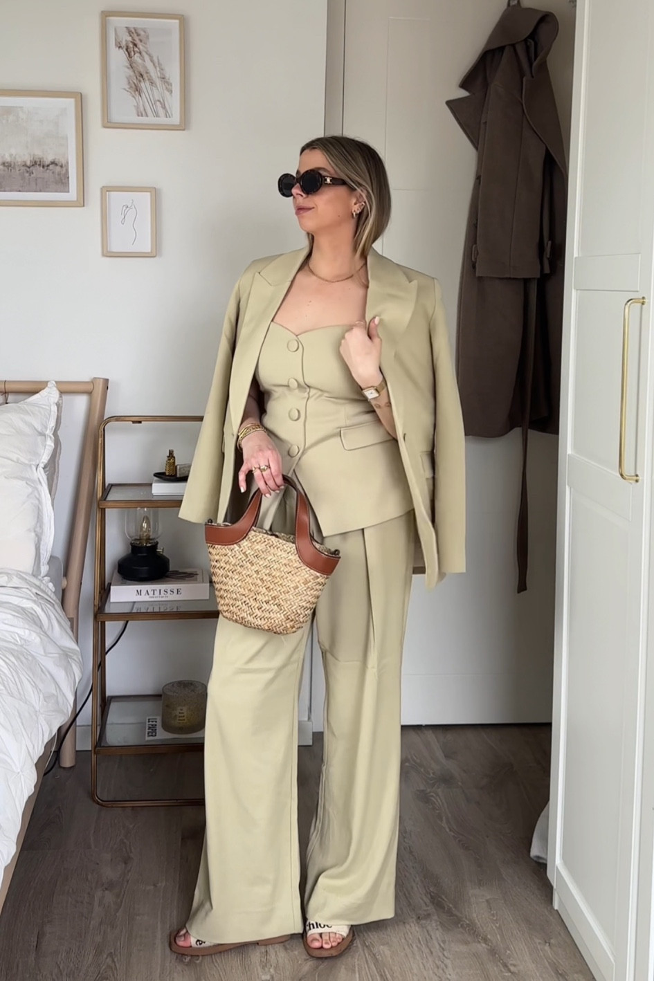7 days of early spring outfits 5/7 🌿
Full video on my TikTok: @nathalievdlu 

Josh V suit | pistacchio suit | green suit | spring suit | Chloé sandals | Mango bag | beach bag | Celine sunglasses | brown accessories | chic outfit | transitional outfit | capsule staples | spring look | parisian style | luxury 

#LTKeurope #LTKSeasonal #LTKstyletip