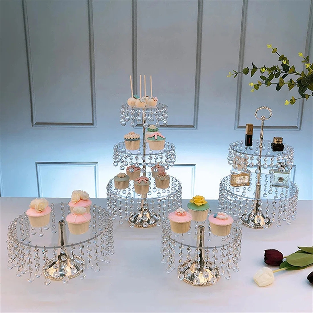 Dmaris 4 Piece Crystal Metal Cake with Beads Cake Stand Set | Wayfair North America