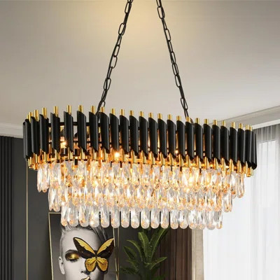 Modern Crystal Chandelier With Black And Gold Finish 8-Light Pendant Lighting Fixture For Dining Room Living Room Kitchen Island Contemporary Oval Cei | Wayfair North America