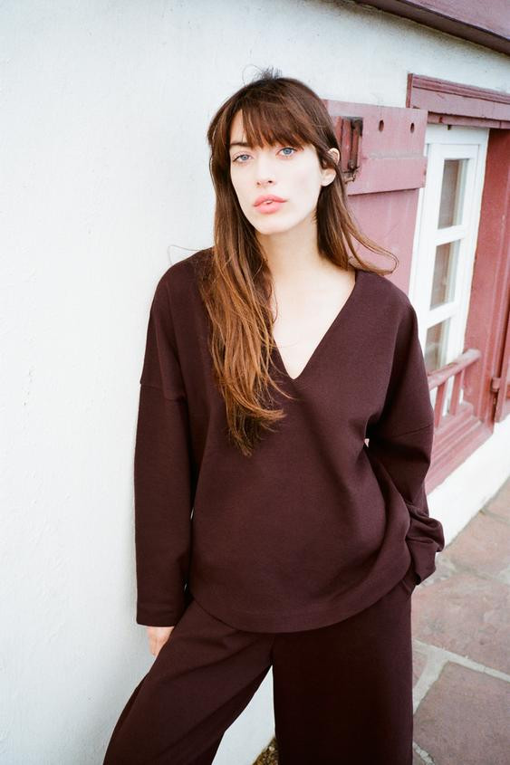 INTERLOCK V-NECK TOP | Zara US