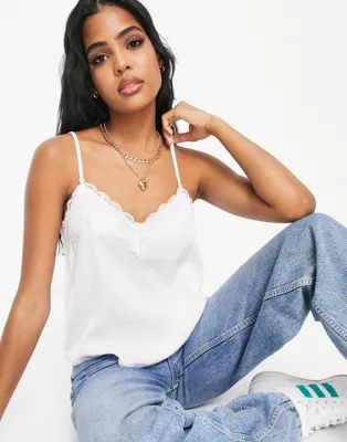 Stradivarius lace detail satin cami in white | ASOS (Global)