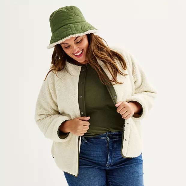 Plus Size Sonoma Goods For Life® Snap-Front Fleece Jacket | Kohl's