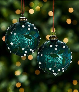Southern Living Evergreen Collection Leaf with Pearls Mercury Glass Ball Ornament, Set of 2 | Dil... | Dillard's